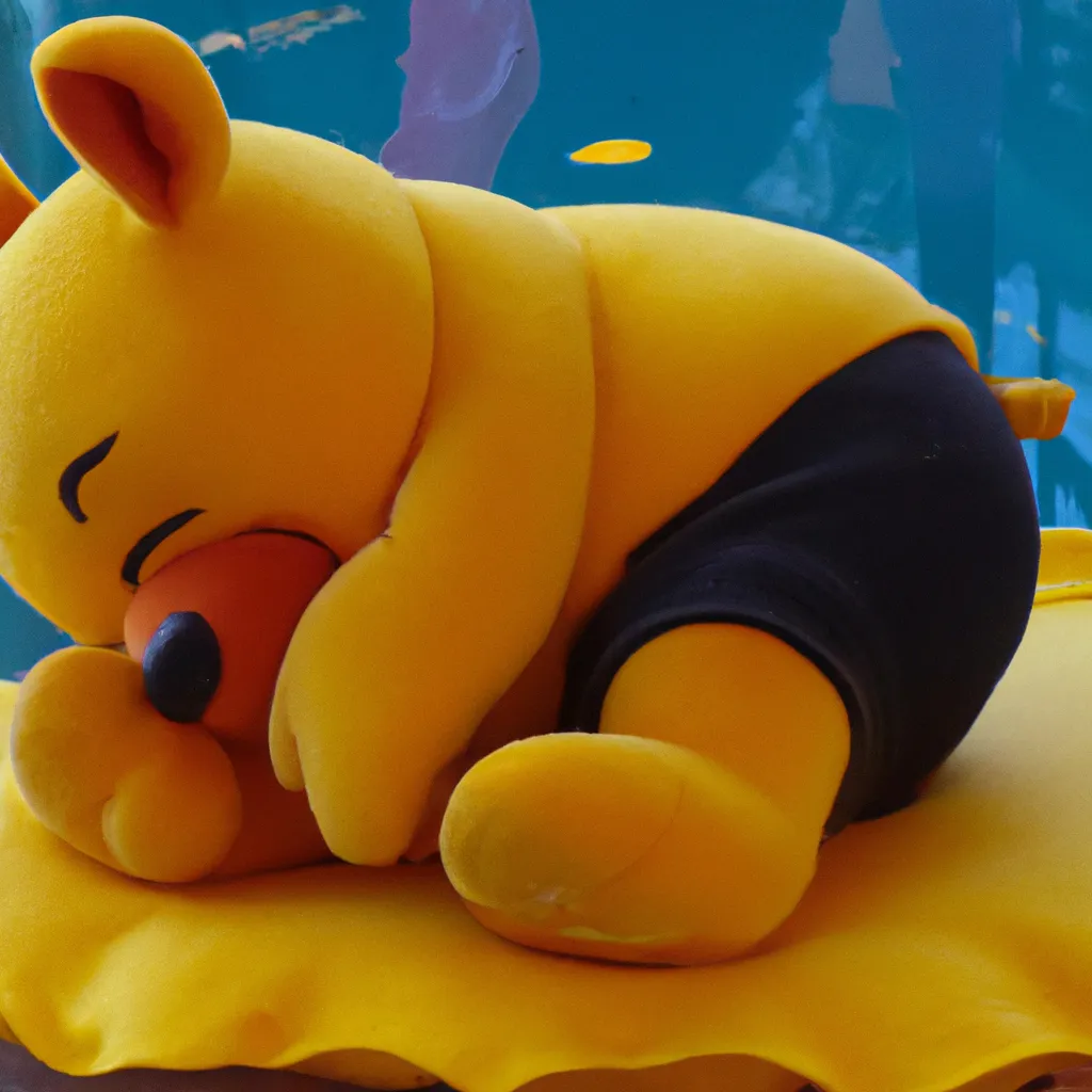 Prompt: Winnie the Pooh sleeping in a swimming pool, Realistic photograph, 4K HD