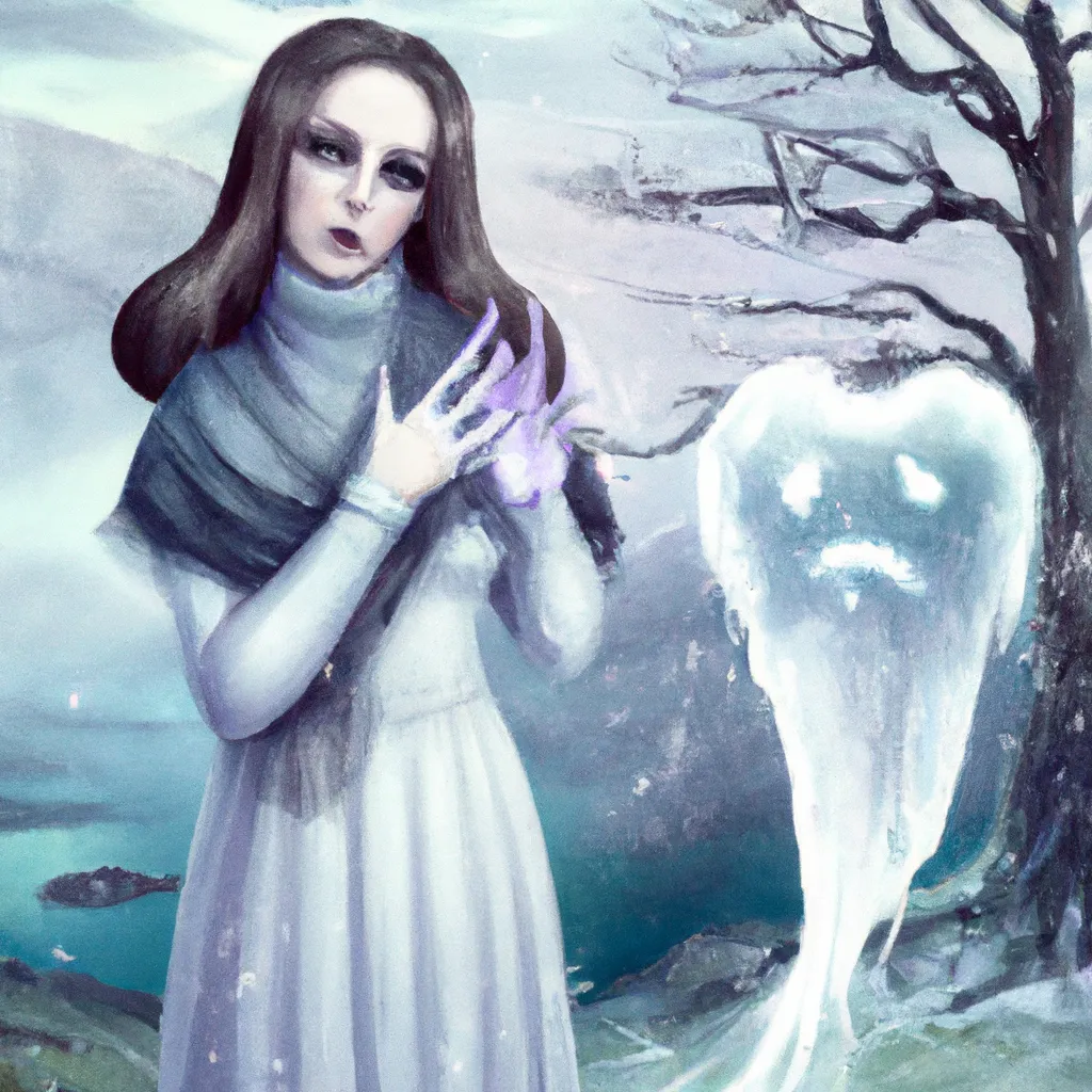 Prompt: Detailed intricate hyper realistic ultra realistic expressive surrealism sharp clear digital airbrush by Anna Dittmann, Tom Bagshaw, Gil Elvgren. Movie still poster of a Shadow Ghost soul crying in an argument with a friend while holding a broken heart in her hand in a wintery landscape. Ghosts, souls, dreams, spectres, letters