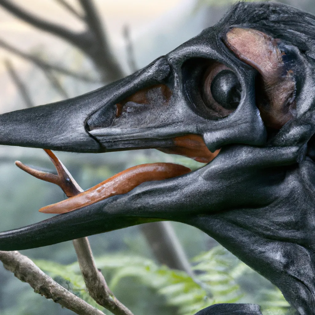 Prompt: The skull with toothed jawbones, skull structures of Archaeopteryx Corvid Steller's Jay chimera from the pre-historic era, in its habitat.  speculative evolution. Highly realistic accurate anatomical CGI representation, transitional features with birds, amazing colors and patterns on its feathers, hyperrealistic, ZBrush sculpt