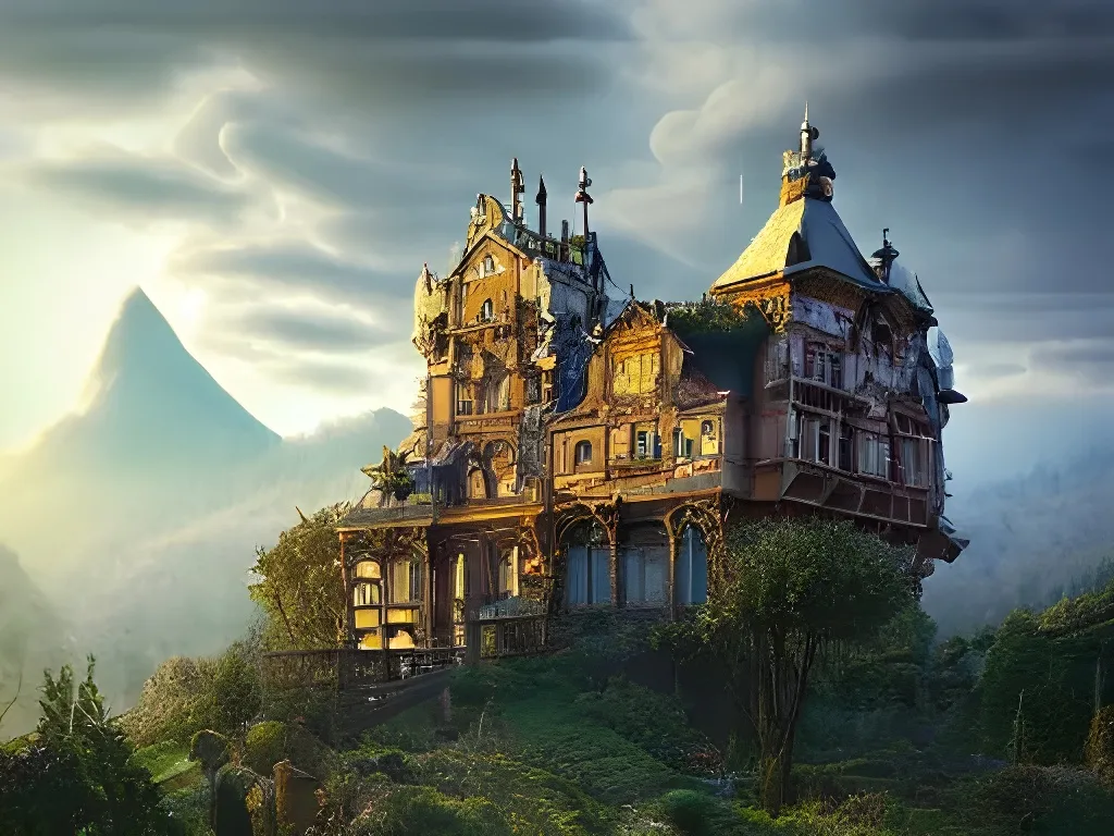 Prompt: "View of Enchanted Victorian Castle Hover Over Etheral of Clouds", Hyper Detailed Digital Illustration, Beautiful, Divine, Complex, Deep Colors, by Ferdinand Knab, Raffaello Ossola, Simon Stålenhag, Erik Johansson, Photorealistic, Octane Render, Ambient Occlusion, Ray Traced, Magical, Oneiric, Ominous, Golden Ratio, No Frame"