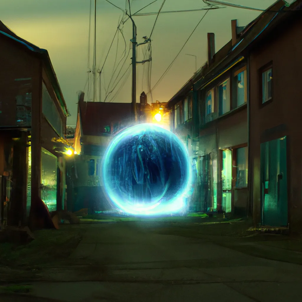 Prompt: giant energy orb in the middle of the ghetto, photograph