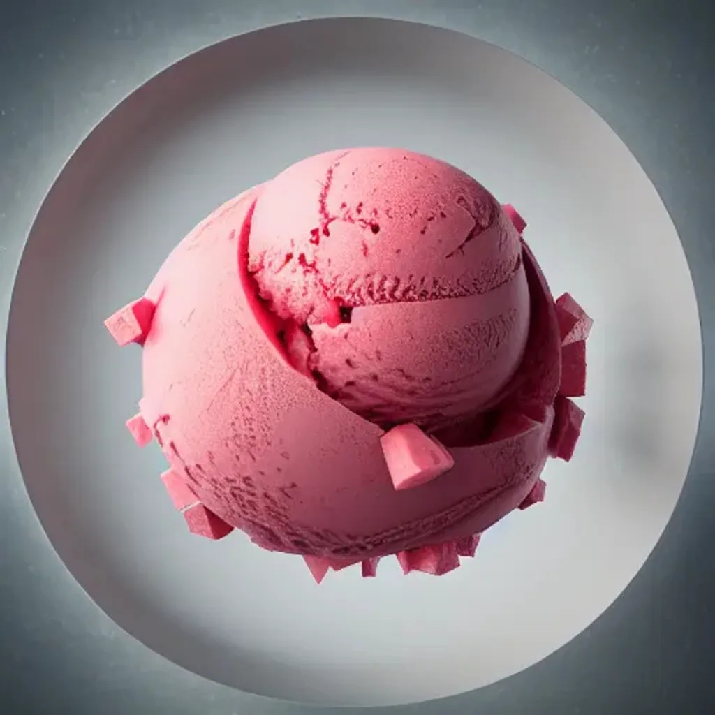 Prompt: A 3d studio photograph of a fantastic strawberry  ice cream kulfi , fantasy, isometric view, extreme closeup, centered, crystal clear sharp focus and high contrast. Ultra realistic, trending on Artstation, octane render, Cinema 4D, Houdini, Maya, blender, Deviantart, Unsplash,  Pixiv