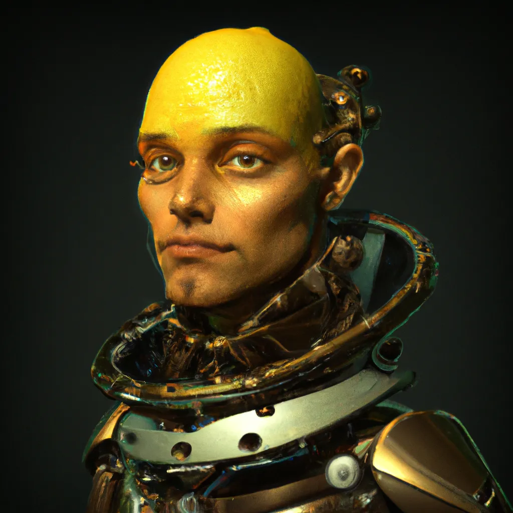 Prompt: an ironman based lemon character, LEMON head, Renaissance portrait, highly detailed, elaborate, heroic fantasy, Latour, Philippe de Champaigne, Rika Suzuki, lemon character, by artgerm, HD, hdr, ue 5, ue 6, unreal engine 5, realistic anime 3 d style, cinematic 4 k wallpaper, 8 k, ultra detailed, GTA V cover art, high resolution, artstation, award winning