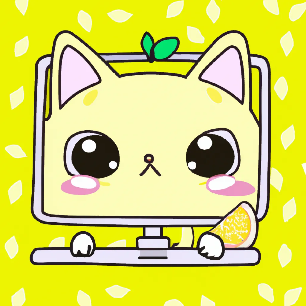 Prompt: Cute chibi  lemon cat with kawaii face painting on a computer