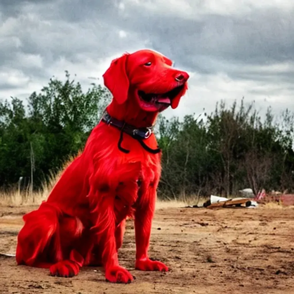Prompt: post apocalypse Clifford the Big Red Dog