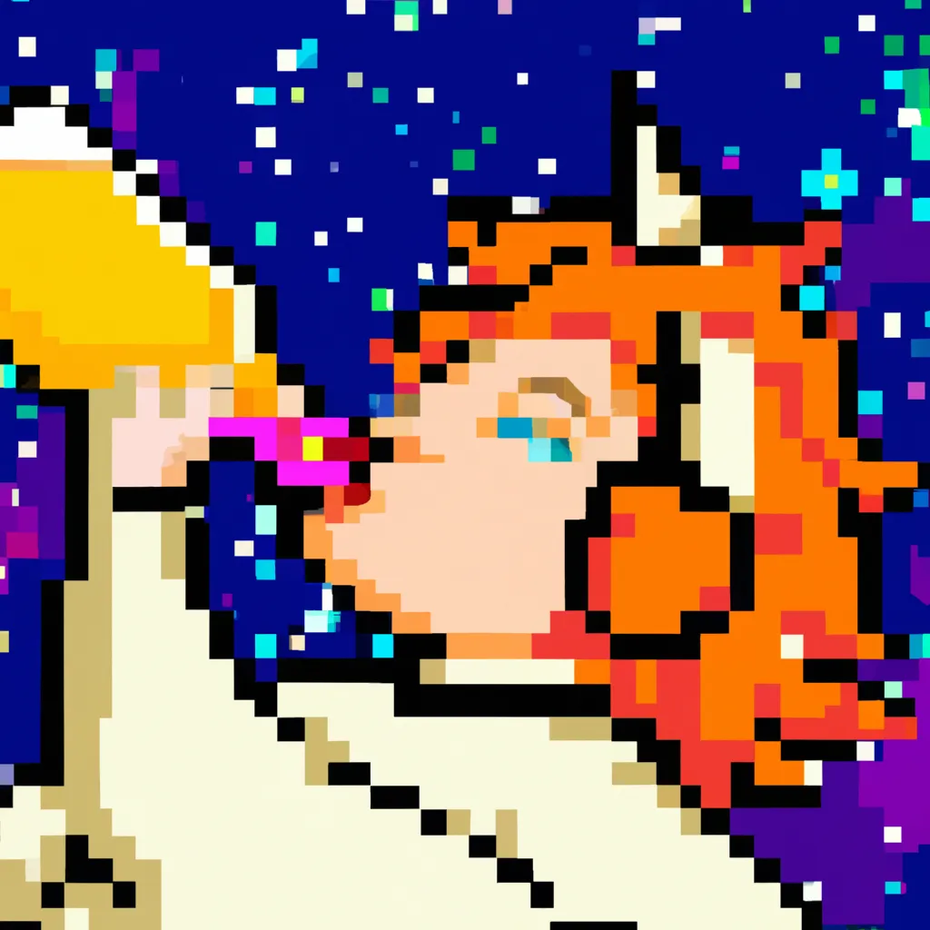 Prompt: Close-up pixel art of a man with curly orange hair drinking smoothie on a unicorn at space, galaxy 