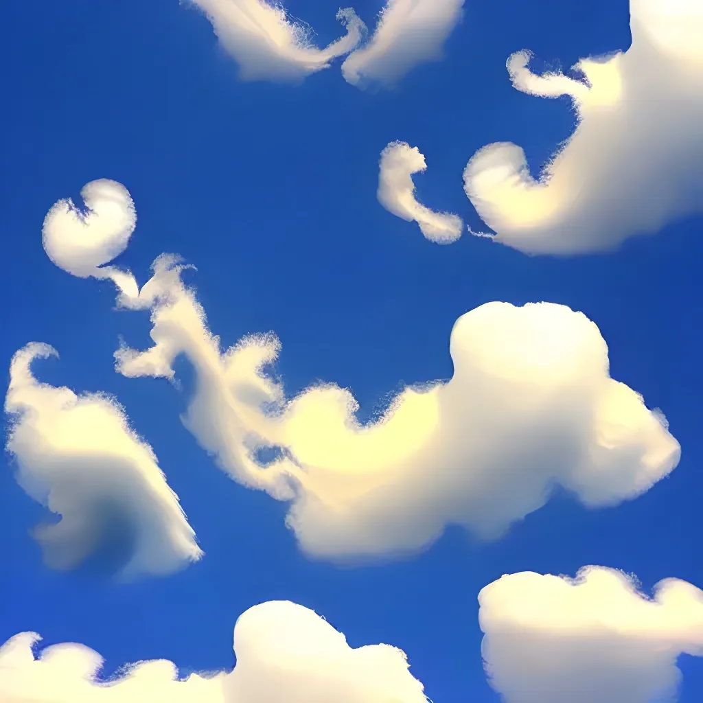 Prompt: Clouds that look like animals that are playing in the sky.