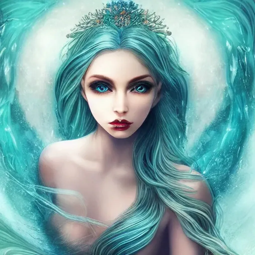 Prompt: highly detailed beautiful female mermaid, beautiful blonde hair, pale skin, blue symmetrical eyes, glowing long tail, luminescent, otherworldly, high fantasy art, iridescent colors, ethereal aesthetic, fashion photography, intricate design, water element, detailed shiny hair, whimsical, atmospheric, dynamic lighting, 