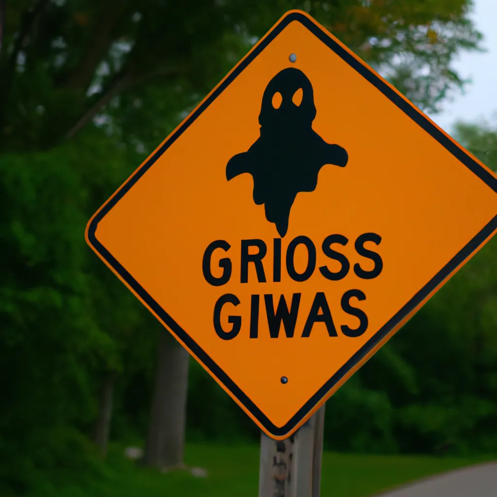 Prompt: An american road sign warning for ghosts and goblins ahead, 4k, nikon, 35mm