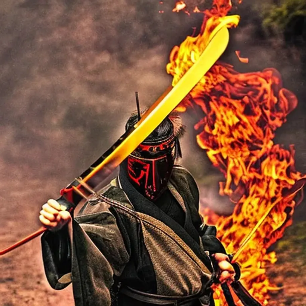 Prompt: samurai with flaming katana