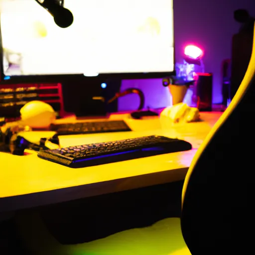 Prompt: a photograph of a lemon as a famous youtube streamer, gorgeous setup, beautiful yellow mood lights, gaming chair, monitors, rainbow keyboard, rainbow mouse, webcam, studio microphone, twitch, discord, youtube, money