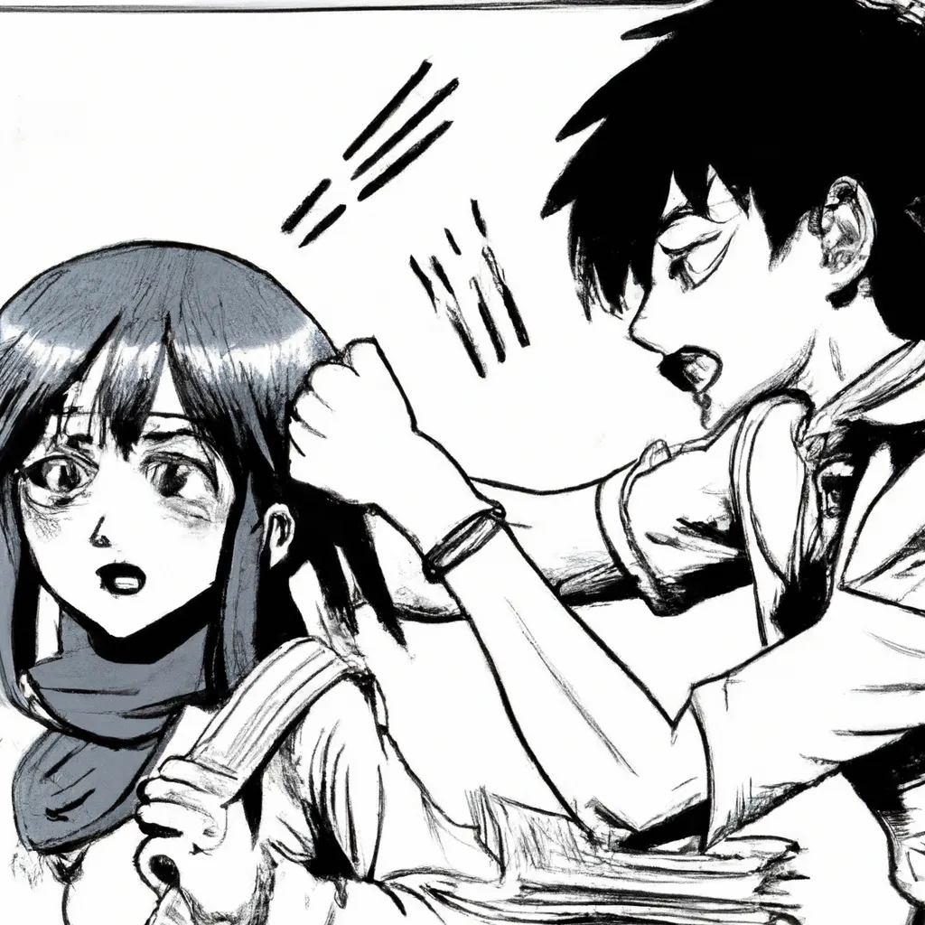 Prompt: a manga illustration of a boy holding a gun to a girl's head, by Rumiko Takahashi