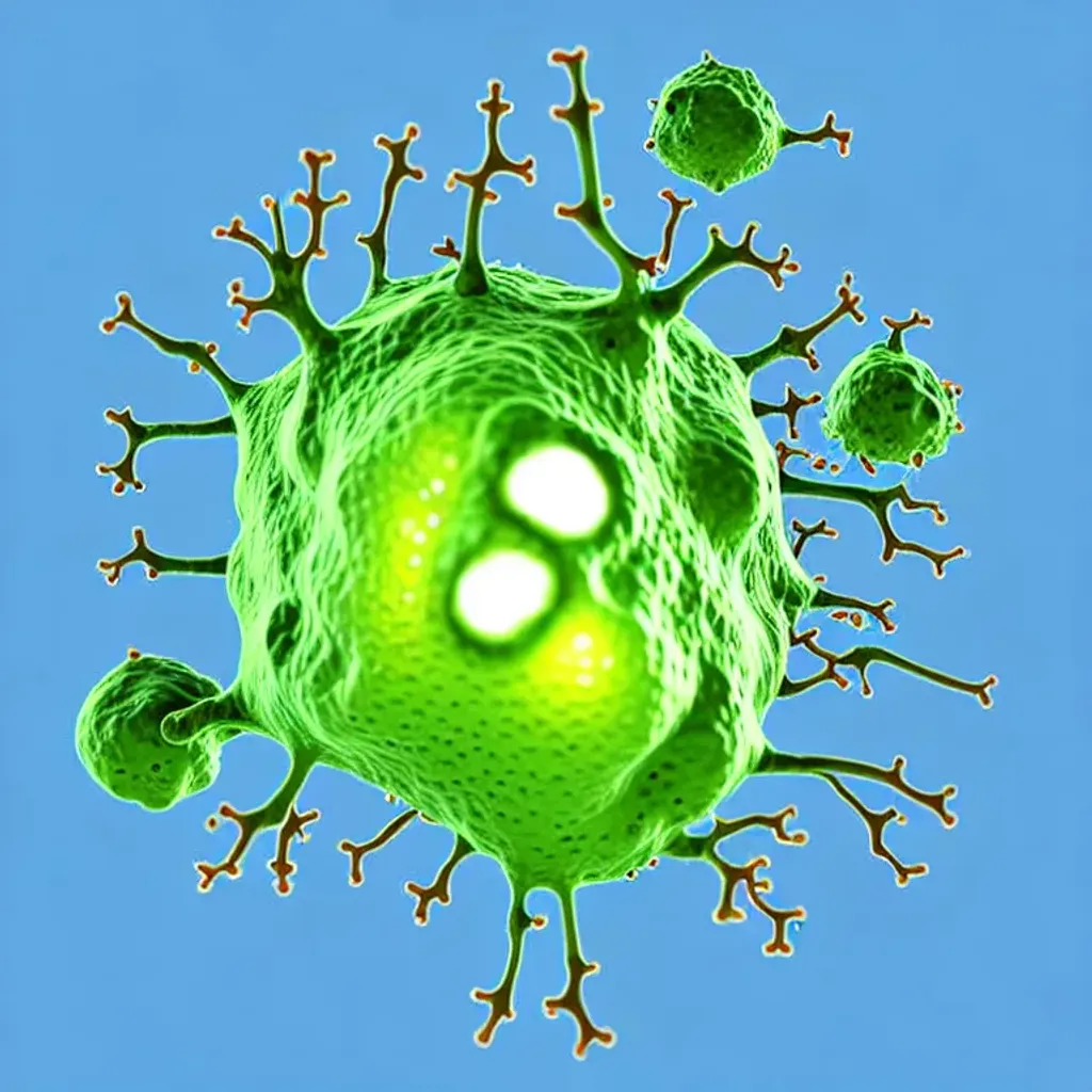 Prompt: infected cell recognized by a dendritic cell by cell to cell contact, high detail--test