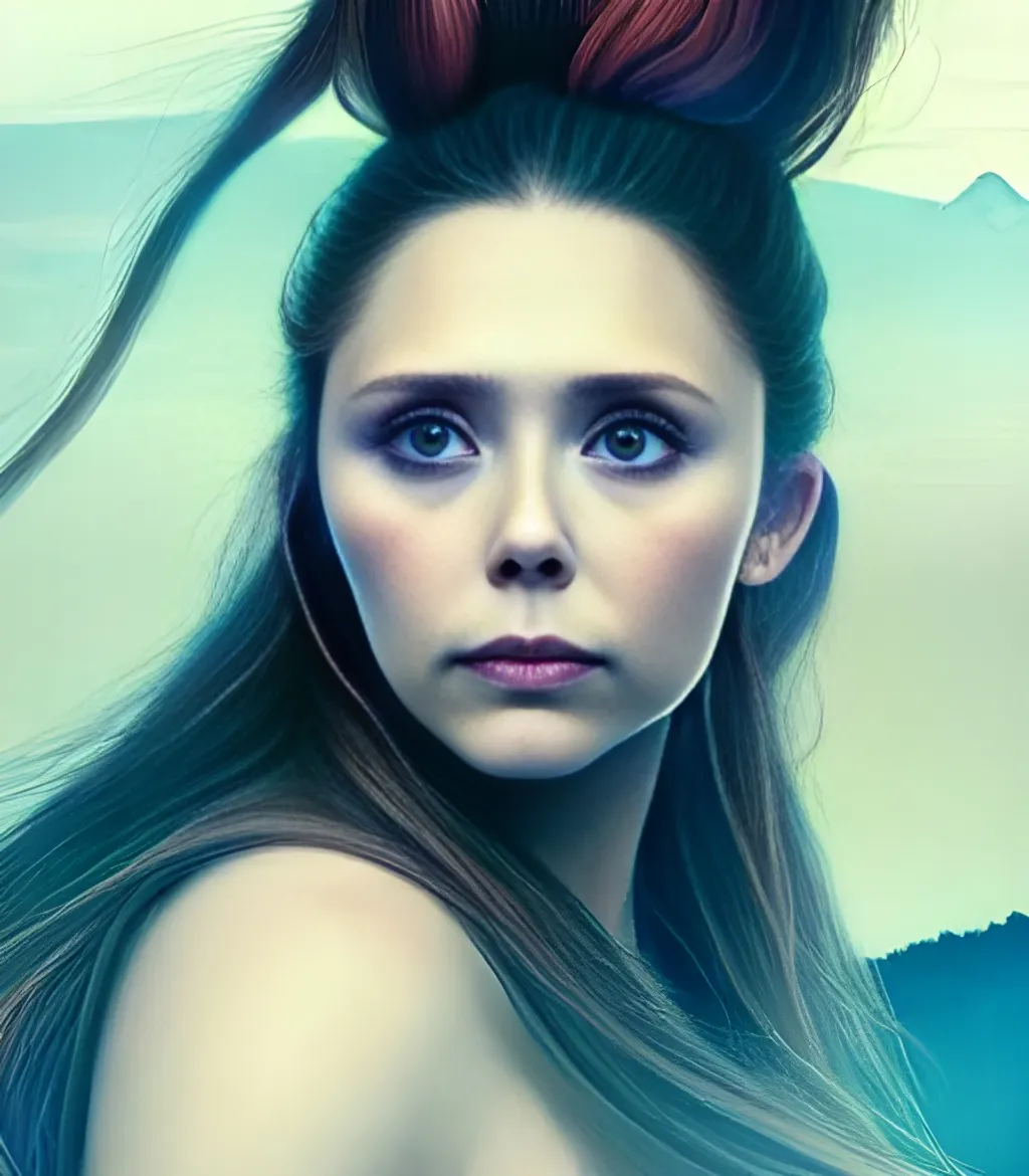 Prompt: elizabeth olsen as an epic portrait of ancient warrior crouched in a warrior pose with long flowing red hair pulled back in a ponytail with detailed blue eyes gazing at the viewer with detailed facial features and a rising sun over mountains in the background, trending on artstation, sharp focus, studio photo, intricate details, highly detailed, by Boris Vallejo, trending on artstation, sharp focus, studio photo, intricate details, highly detailed, by Luis Royo