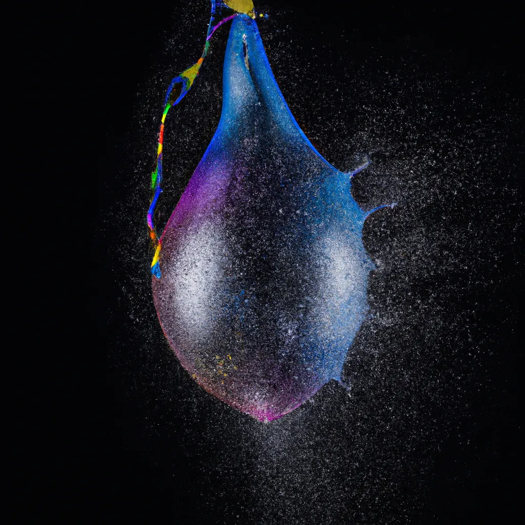 Prompt: A Photorealistic hyperrealistic close up high speed render of a  water balloon exploding , splashing water hugs around the balloon like a beautiful fine body with beautiful smooth curves, dark background, beautiful highly detailed droplets, reflections and refractions, dark studio backdrop, Beautiful studio lighting, Nikon Z7, ISO 400, Sigma 85mm f4.5 DG DN, aperture f/11, exposure 1/2000, studio lights, centered, high speed camera, studio lighting, crisp sharp focus, isolated background 