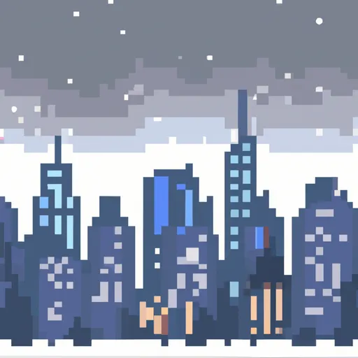 Prompt: 8 bit pixel art of a city in winter