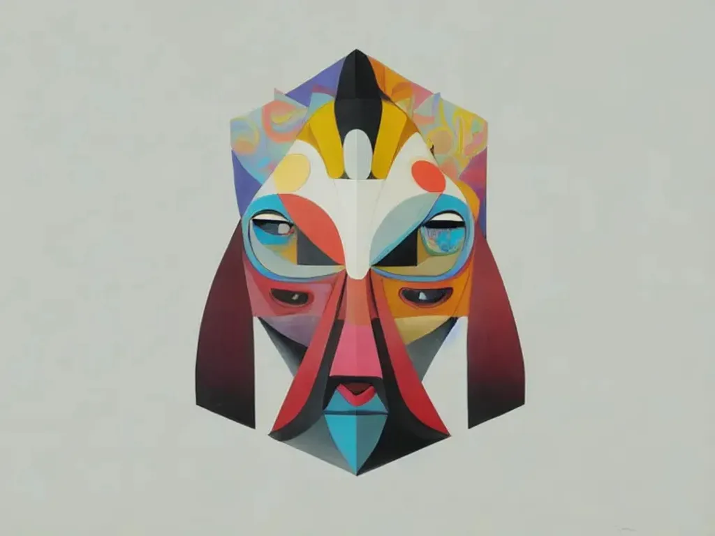 Prompt: Indonesian mask painting by Evgeny Kiselev, asymmetrical, Organic Painting , Matte Painting, geometric shapes, hard edges, graffiti, street art,:2 by Evgeny Kiselev:4