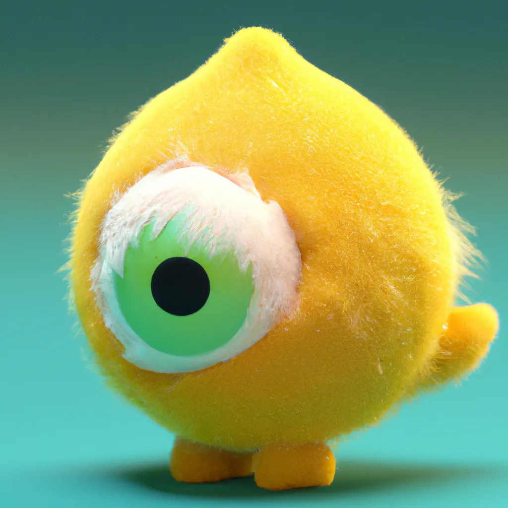 Prompt: cutest extra fluffy 3d Lemon creature on earth with large eyes, Soft and poofy. Unreal engine. Cinema 4d. Cinematic. Pixar