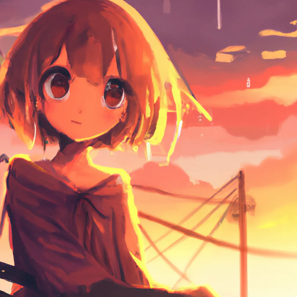 Prompt: a beautiful painting, sunset, anime girl, in the style of Ghibli Craig Mullins and trending on art station
