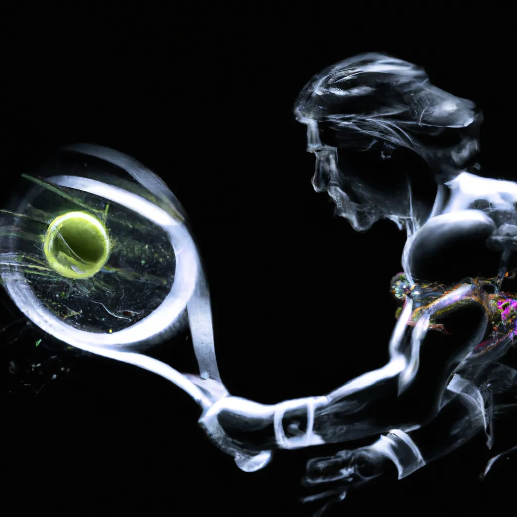 Prompt: a smooth transparent clear crystal body of Rafael Nadal serving a tennis ball appears to be illuminated by smooth streaks of random lightning bolt wrapping his body in total darkness by Christian W. Staudinger, featured on cg society, perfect composition, black background, darkness, holography, backlight, transparent crystal, chiaroscuro, bioluminescence, opalescent, iridescent, x-ray hologram | 3d octane render | octane lighting | dream fantasy | centered | octane render artstation trending 8k ultra-detailed  | sharp focus golden ratio | Disney Pixar Dreamworks 