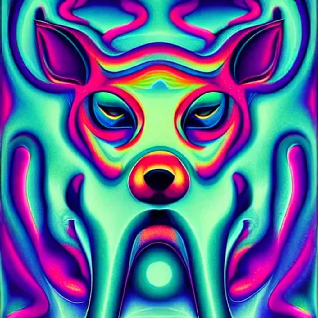 Prompt: Hypnotic illustration of {dog}, hypnotic psychedelic art of the 60's, pop surrealism, mystical, Behance, pop fan art