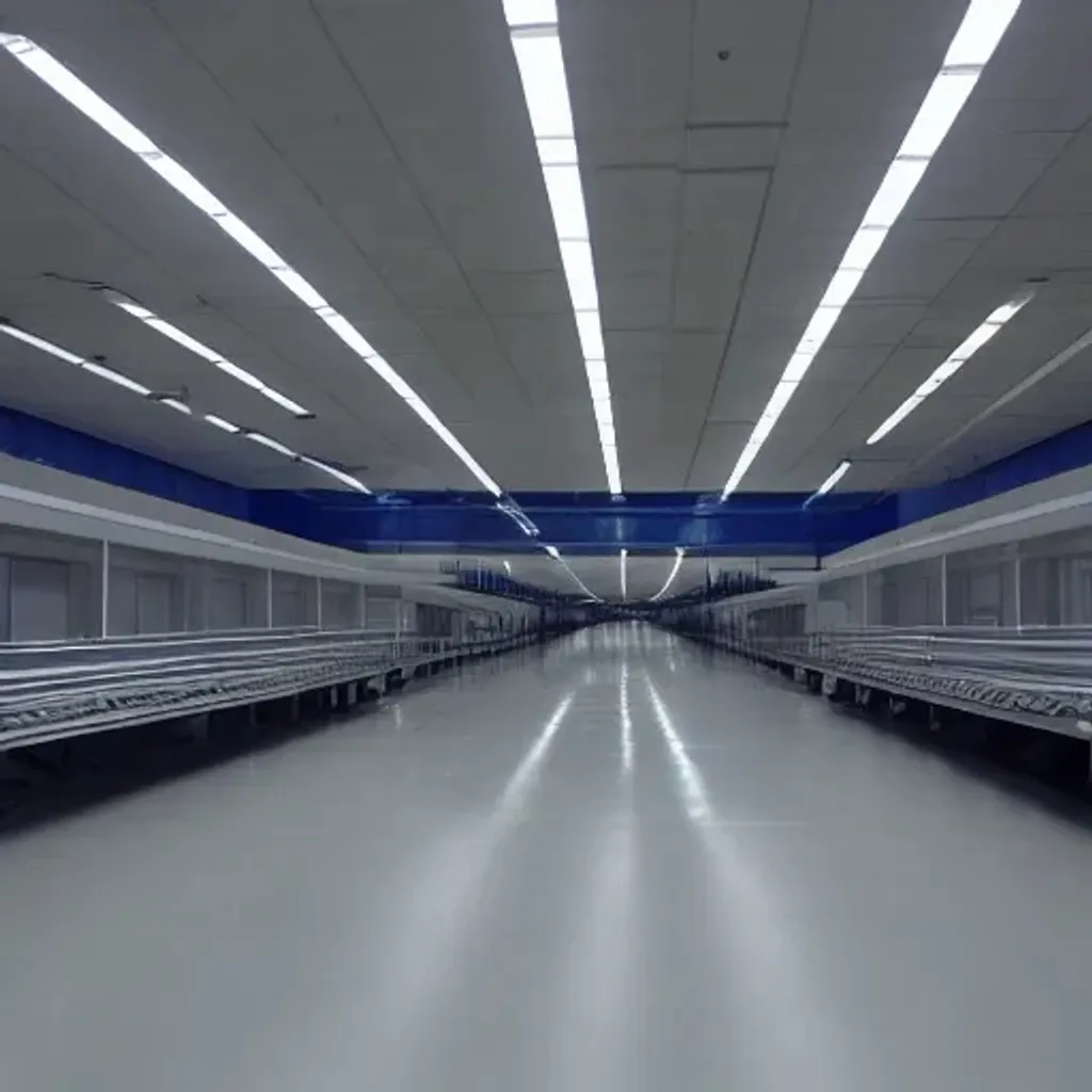 Prompt: Loom maintenance area of an empty liminal airport at night. 