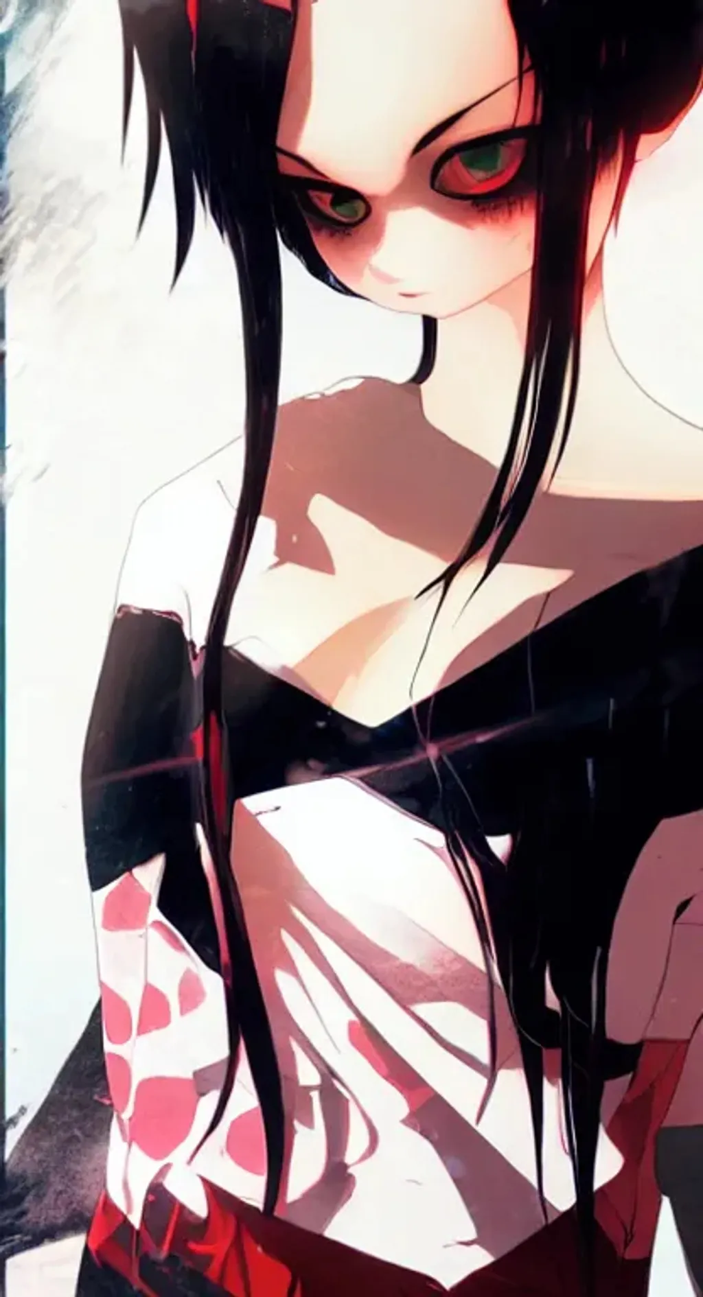 Prompt: vampire girl with wavy black hair wearing red, ominous dark background, ink, ilya kuvshinov, guweiz, svetlana tigai, greg rutkowski, studio trigger, ross tran, loish, anime