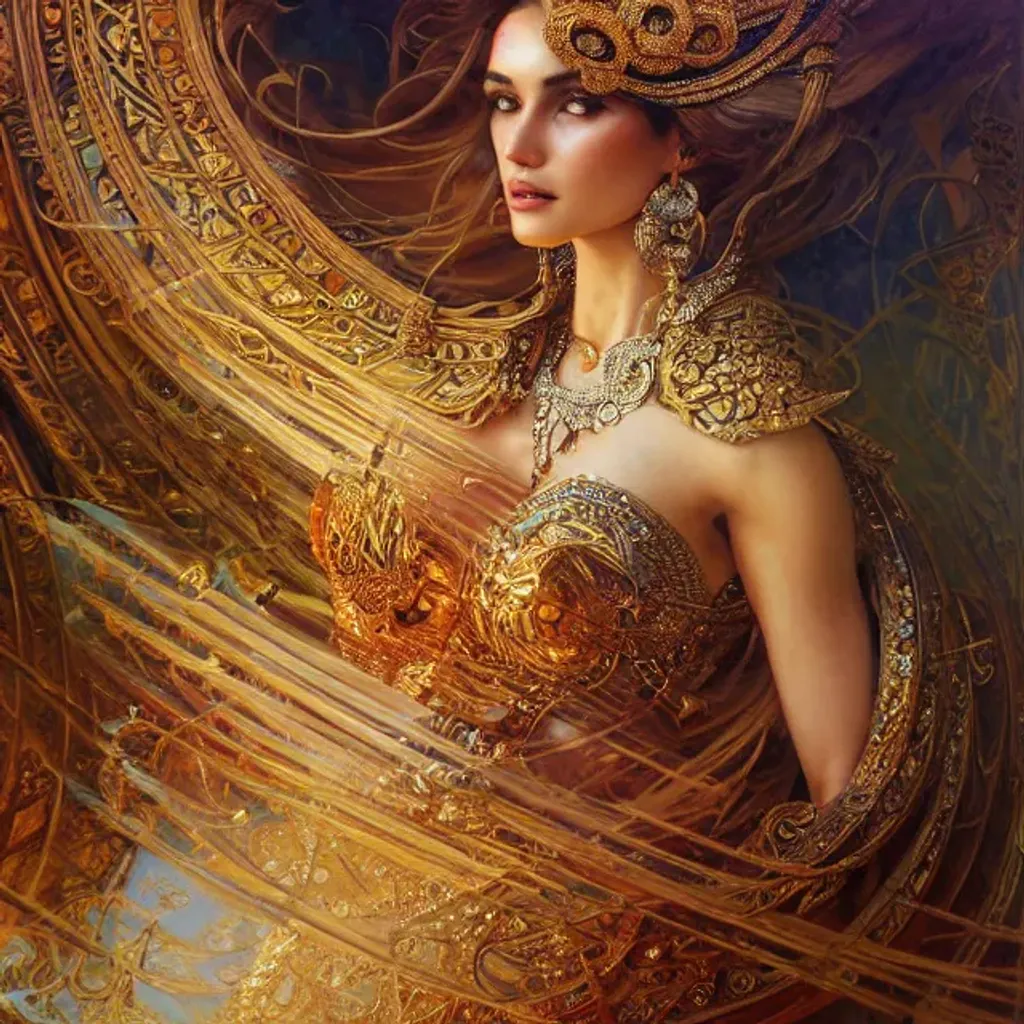 Prompt: mesmerizing, sorceress shrouded in complex patterns,  intricate textures, highly detailed, art station, hyperrealism, 8k, dynamic lighting, dramatic, photo-realistic, rutkowski, Gaston bussiere, craig mullins, j. c. leyendecker, filipe pagliuso, justin gerard, artgerm, cgsociety