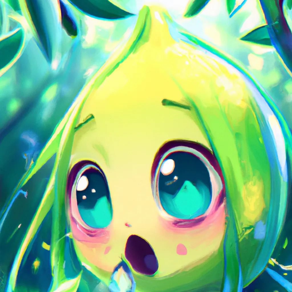 Prompt: Key Disney Visual of an enthusiastic  cute anime lemon critter , background is a forest, green and dark blue colour palette; Digital art, trending on artstation, Photorealistic Illustration, anime key visual, cinematic, Ultra Detailed , trending on pixiv, kawaii eyes