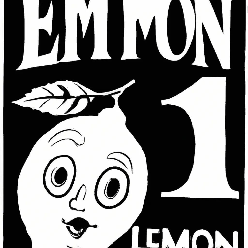 Prompt: Lemon 1920 cartoon poster in black and white 