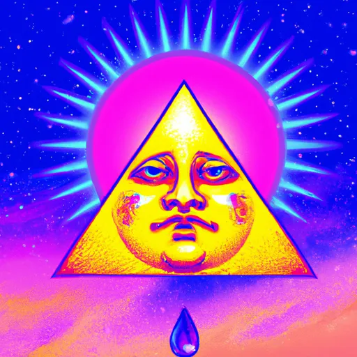 Prompt: sun with face acid trip alchemy, esoteric, hyperrealistic, vaporwave 90s ocean pyramid, Illuminati, cannabis, melting