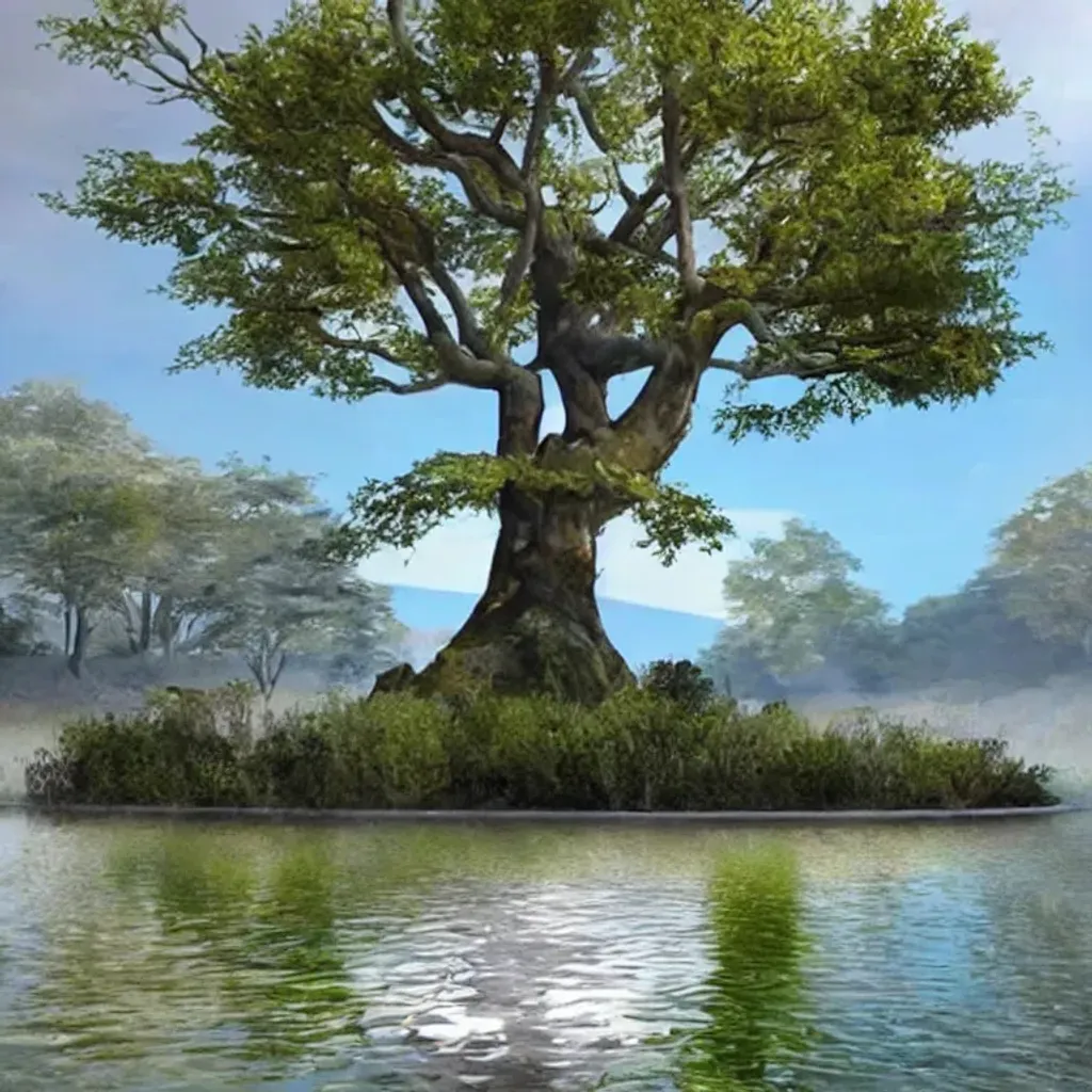 Prompt: Deciduous tree on a floating island, Photorealistic, hyper detailed, stylized, 