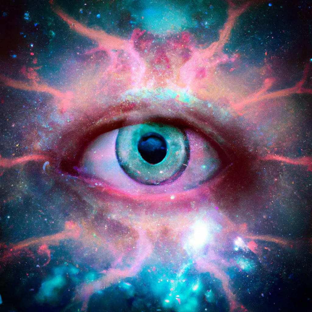 Prompt: eye made of pink and teal galaxies, stars, nebula, depth of view, in the style of futurism, futurism eye art, rich deep colors, professional composition, award-winning matte painting, 32k poster art, HSV, shot on a Nikon Z9, bokeh effect, magical lighting