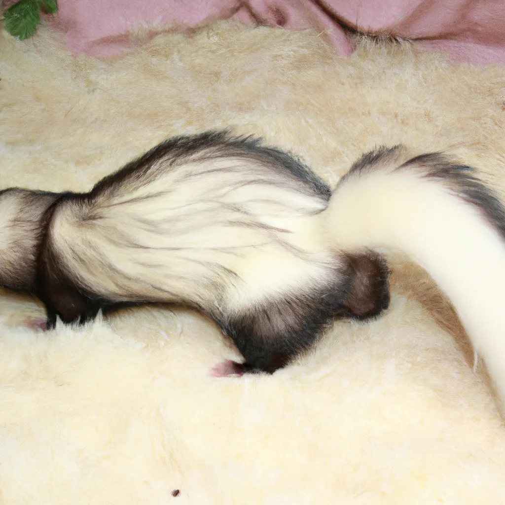 Prompt: ferret skunk hybrid with fluffy skunk tail