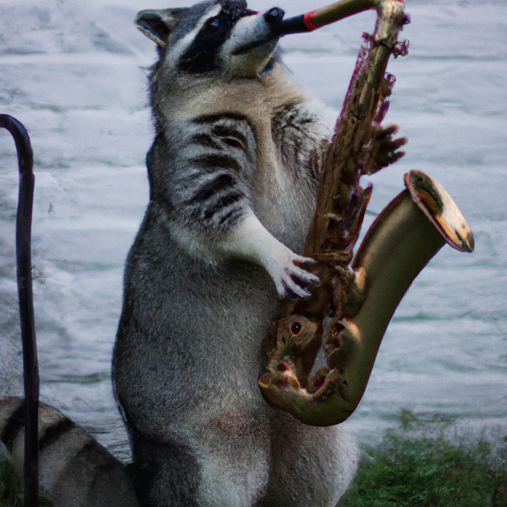 Prompt: photograph of a raccoon playing saxophone