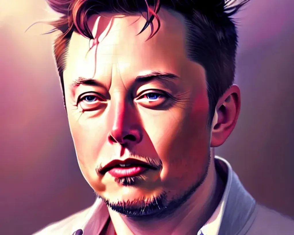 Prompt: Closeup face portrait of elon musk, smooth soft skin, big dreamy eyes, beautiful intricate colored hair, symmetrical, anime wide eyes, soft lighting, detailed face, by makoto shinkai, stanley artgerm lau, wlop, rossdraws, concept art, digital painting, looking into camera