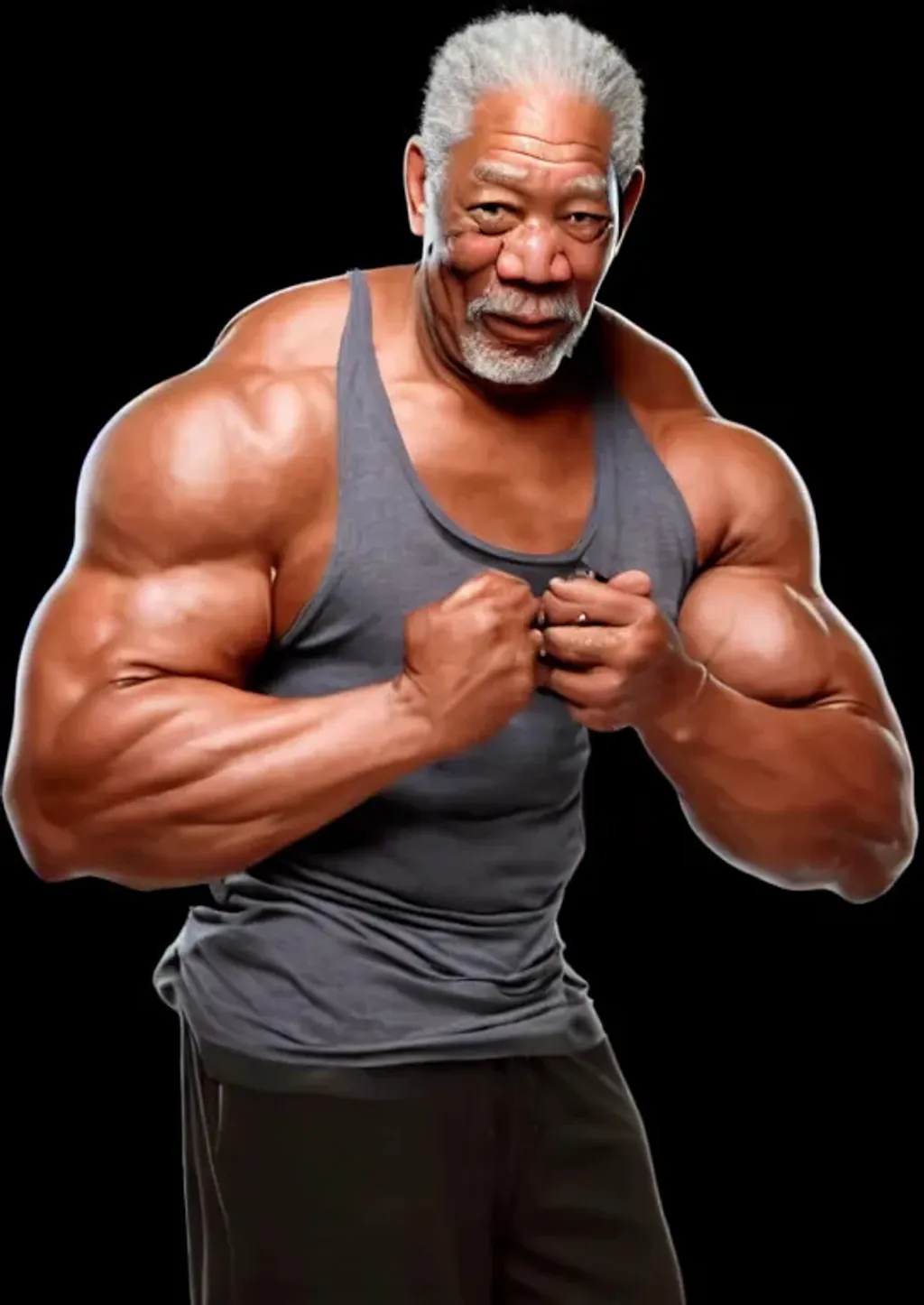 Prompt: Morgan Freeman, duck, yolked, muscle, flex, 4K, 8K, High resolution