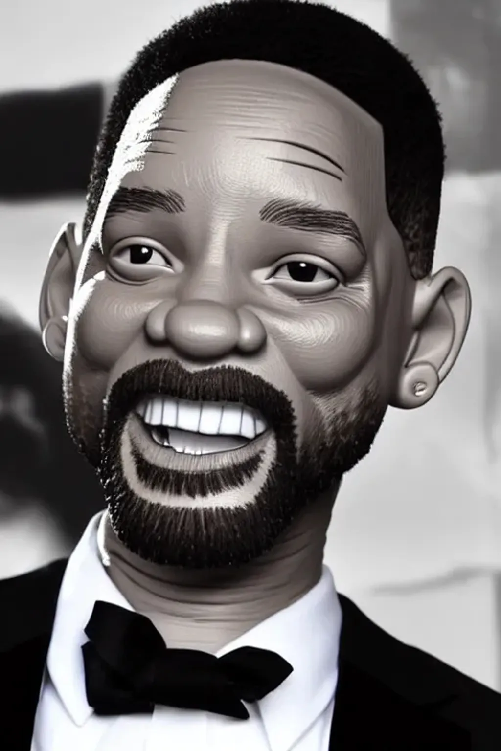 Prompt: ((((((((big big big big big head))))))), (((((((tiny tiny tiny tiny tiny tiny body))))))Will Smith, big head, tiny body, big smile, perfect teeth, perfect sparkling eyes, perfect ears, highly detailed facial features, perfect hands, perfect feet, comic style, caricature style, intricate, vivid color, highly detailed body, cinematic, digital art, sharp focus