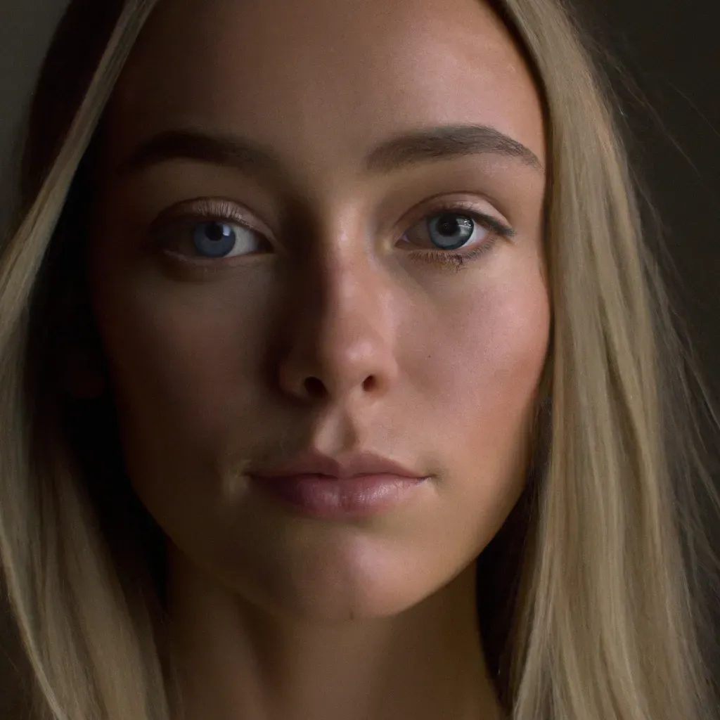 Prompt: A photo portrait of a female supermodel, soft neutral expression, long blonde hair, symmetrical face, front facing, looking at camera, studio lighting, 8k. Dramatic, professional photography. UHD.