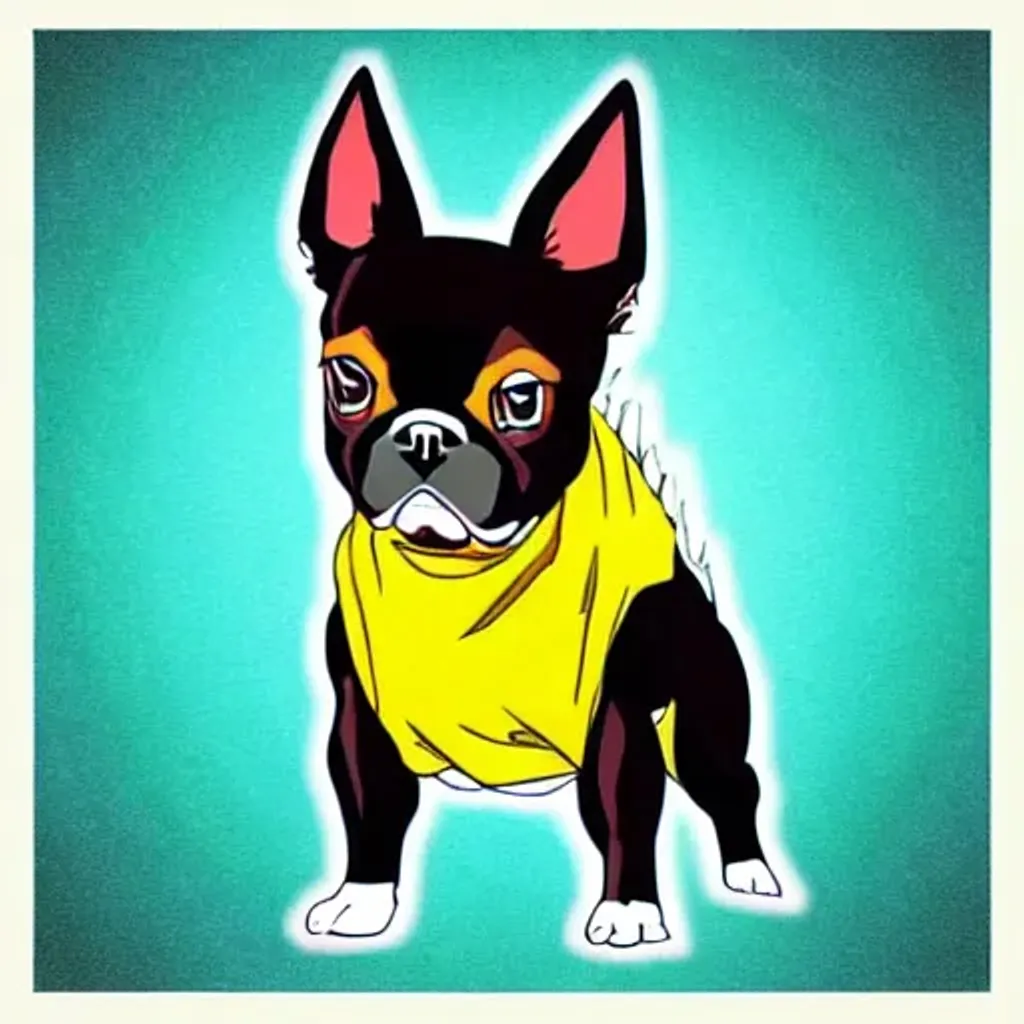 Prompt: Super Saiyan Boston Terrier anime power up