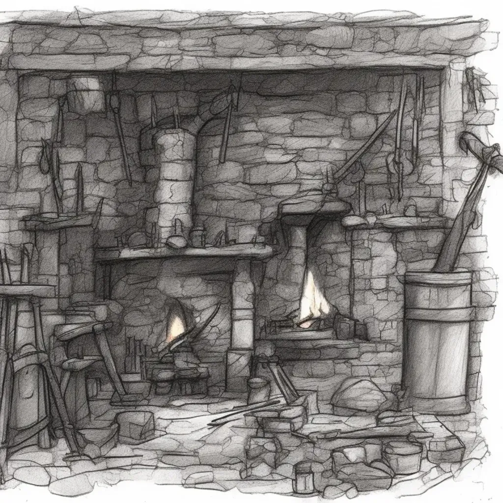 Prompt: blacksmith forge sketch
