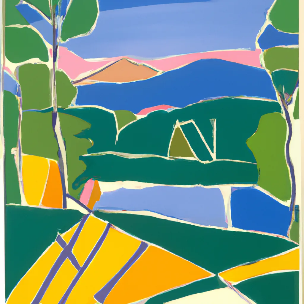 Prompt: Catskill Mountain landscape Henri Matisse Jazz Lithograph
