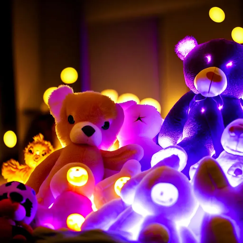 Prompt: Orrery saw purple lights shining brightly from the stuffed animals covering him. He clawed and dug his way through the lifeless stuffed animals that were no longer breathing into his mouth or keeping him down. Orrery shoved his hands into the open air above the pile of glowing stuffed animals he was in. He dug his way to the surface and stood up on the cave floor, which was about 3 feet below the top of the pile of luminescent stuffed animals he was standing in He gasped and coughed because of the putrid fumes from the decaying wool stuffing in the pile of purple luminous stuffed animals.
