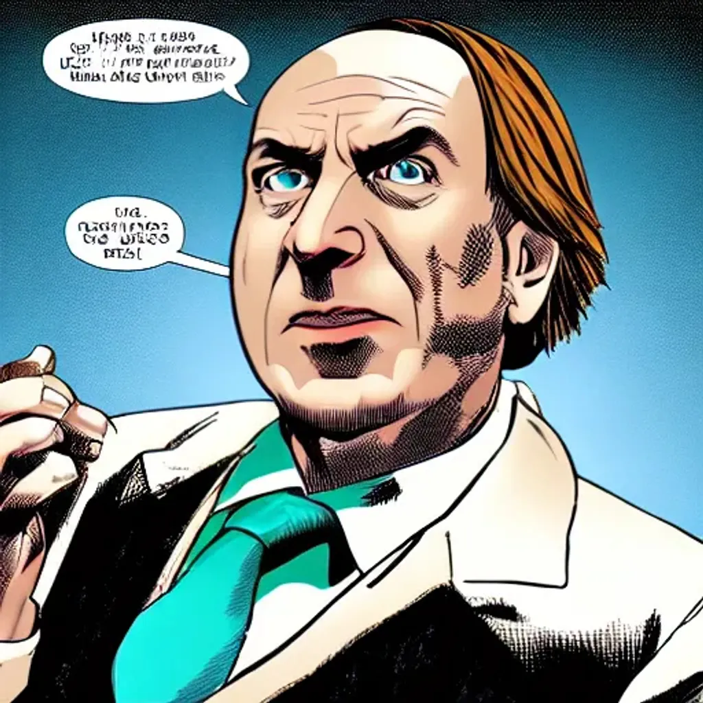 Prompt: Saul Goodman as a supervillain in a comic