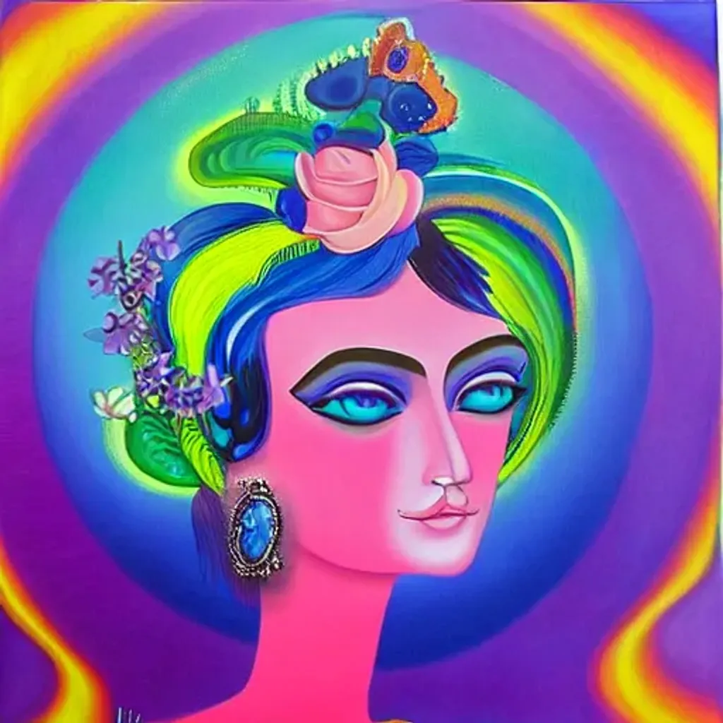 Prompt: Blue Woman Lisa frank oil painting