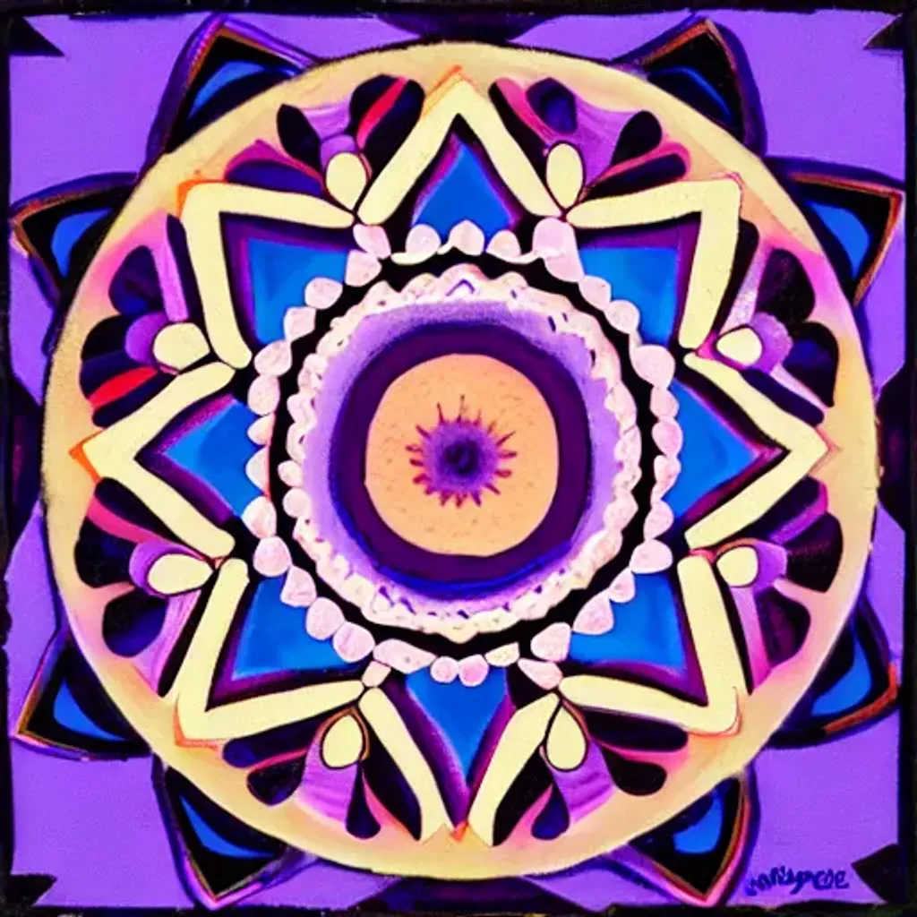 Prompt: Mandala, Purple & Yellow Mandala. (Advanced) Rusted. Uno.