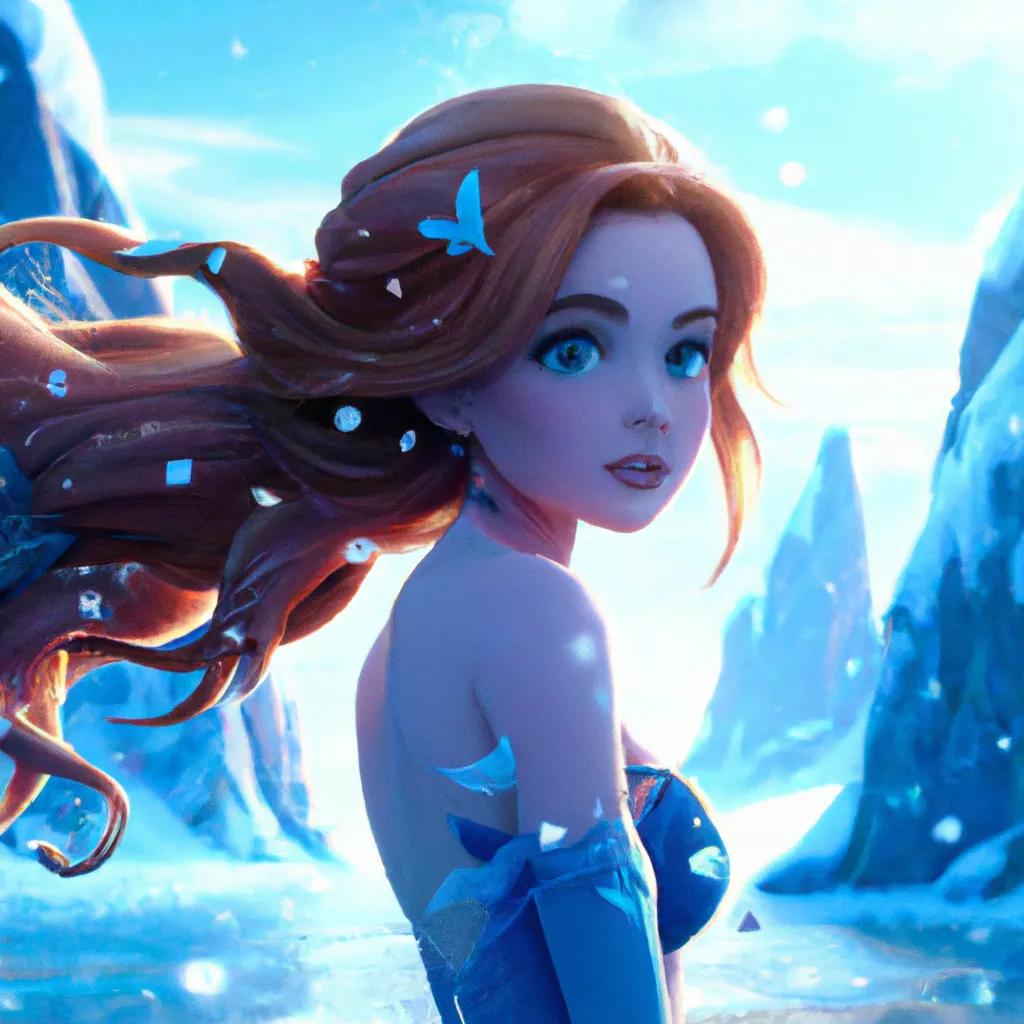 Prompt: Key Disney Visual Of icy blue water, with a cute and adorable anime mermaid with long scarlet red hair swimming ,  jean - baptiste monge, dramatic lighting, 8k, portrait, realistic, fine details, photorealism, cinematic, intricate details, cinematic lighting, photo realistic 8k,  Ghibli Studio and Ufotable and Kyoto Animation and A-1 Pictures and Kadokawa and Aniplex