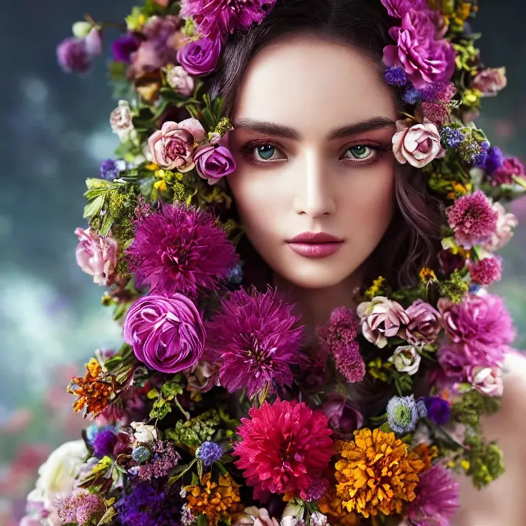 Prompt: portrait of a flower child, perfect composition, hyperrealistic, super detailed, 8k, high quality, trending art, trending on artstation, sharp focus, studio photo, intricate details, highly detailed, lovely, detailed matte painting, deep color, fantastical, intricate detail, splash screen, complementary colors, fantasy concept art, 8k resolution trending on Artstation Unreal Engine 5