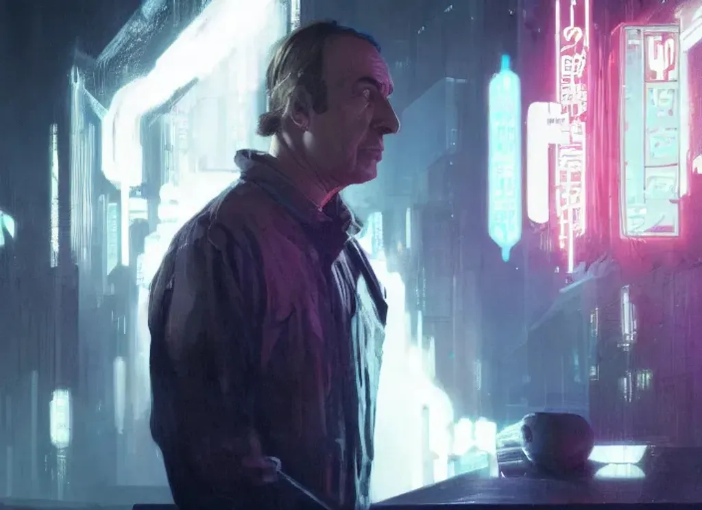 Prompt: Saul Goodman, intricate Three-point lighting portrait, by Ching Yeh and Greg Rutkowski, detailed cyberpunk in the style of GitS 1995