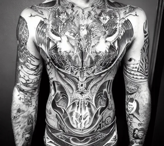 Portrait photo of black and white heavy tattoos of f... | OpenArt